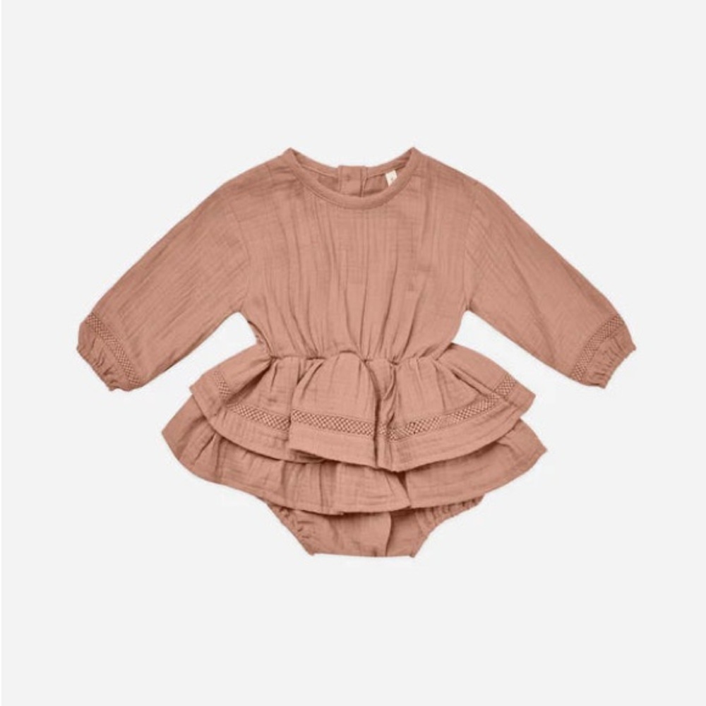 Quincy Mae Mauve Pink Ruffled Baby Dress Romper